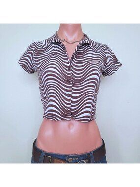 Garage Y2K Earthy Zebra Animal Print Fitted Cotton Tank Top (S)